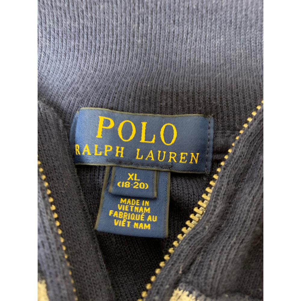 Polo Ralph Lauren Quarter Zip Pullover Kids XL 18-20 Navy Grey Excellent Striped - Picture 2 of 8